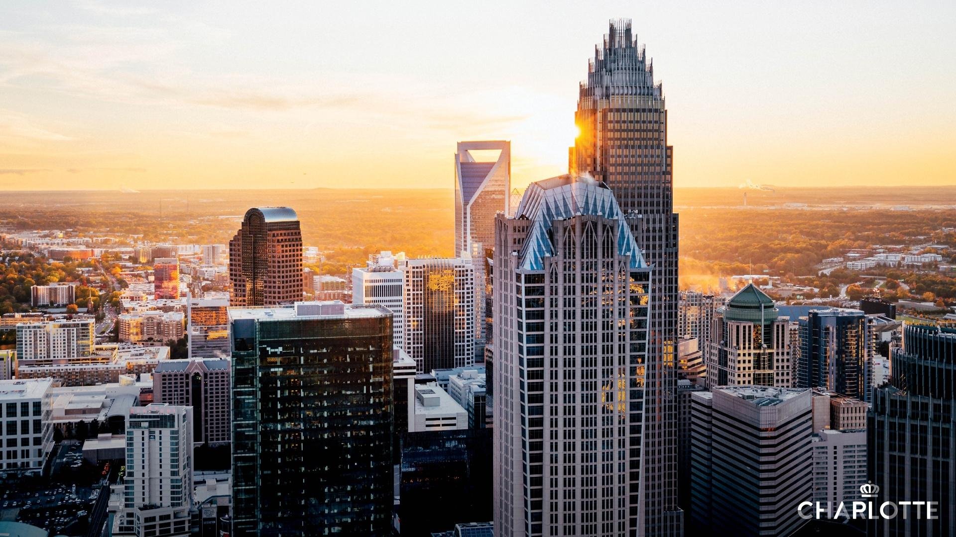 Charlotte skyline at sunset